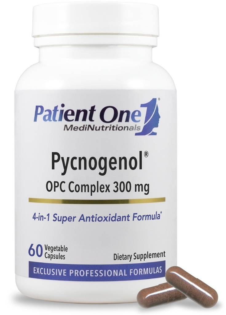 患者 1 Pycnogenol OPC 综合体 300mg + + 支持血管健康和健康衰老的补充* + 法国海洋松树酒吧 + 更多 + 60 Capsules