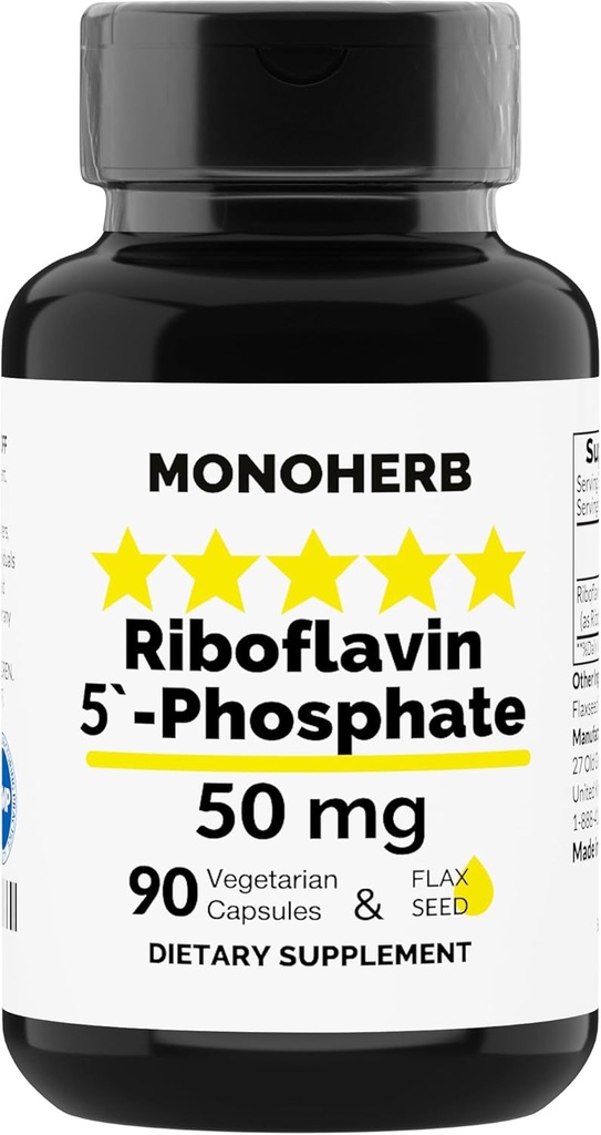 MONOHERB Riboflavin 5'-磷酸盐 50 mg - 90 植物卡普尔 - 生物活性维生素B2 - 在美国制造