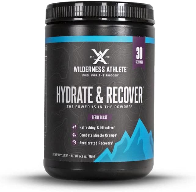 Wilderness Athlete - Hydrate & Recovering QQ 液态水解火药 电解水 饮料 混合剂 - 与Bcaas更快的恢复 - 含有1000mg维生素C的水解火药 - 30 service Tub (Berry blast)