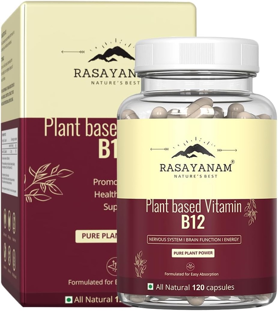 Plant Based Vitamin B12 Supplement for Men & Women | Organic Formulation for Vegetarians & Vegans to Support Nervous System & Brain Function, Caplet