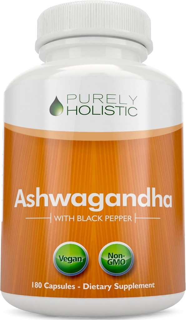纯综合有机 Ashwagandha 1300mg - 180 Vegan Capsules - 650mg of Ashwaganda per Capsule - 3个月供应 - 高强度 Ashwaganda 根提取与黑椒