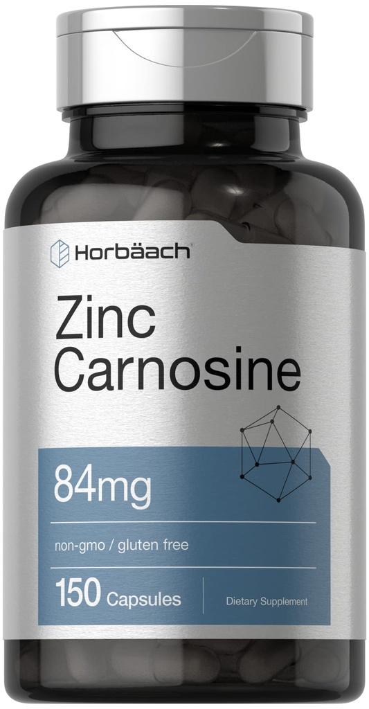 Horbäach Zinc Carnosine 补充 – 84 mg / Capsule – 150 伯爵 – 非 GMO & Gluten Free