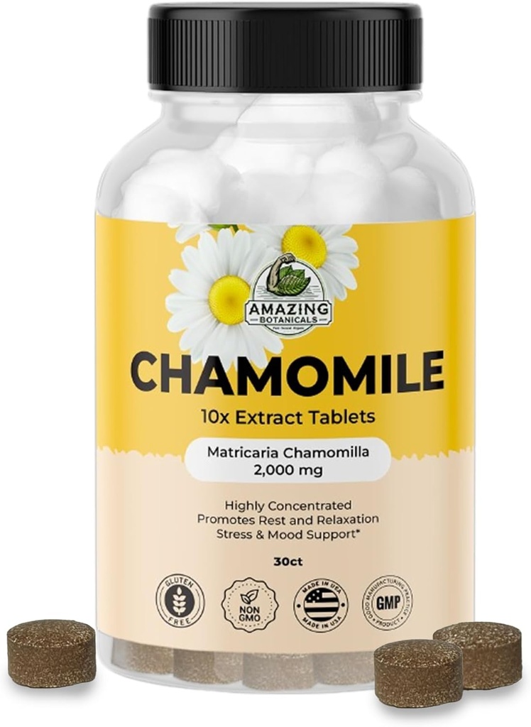 神奇的植物学 有机甘菊提取片 - Matricaria Chamomilla 植物补充 - 10x 提取 2000 MG Each - 促进放松 - 30片