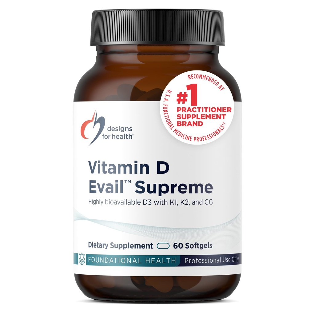 健康D-Evail Super - 5,000 IU 维生素D3补充剂,配有VIT K(K1,K2作为MK-4) + GG - Bone,心血管+免疫支持 - 提高生物利用率(60软胶)