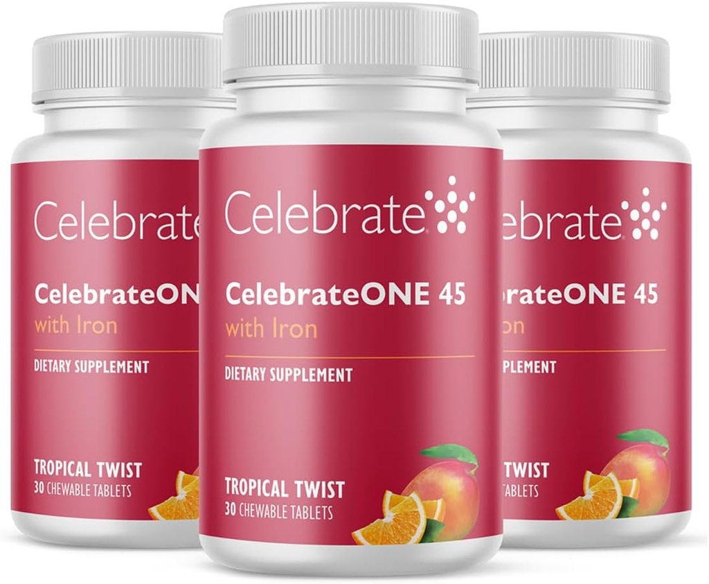 庆祝维生素 庆祝45 Chewables, 45mg Iron - Once Daily Bariaric Multivitamin, 基本维生素和矿物 - Gastric Bypass & Sleeve Gastrectomy 补充品 - 热带(90片)
