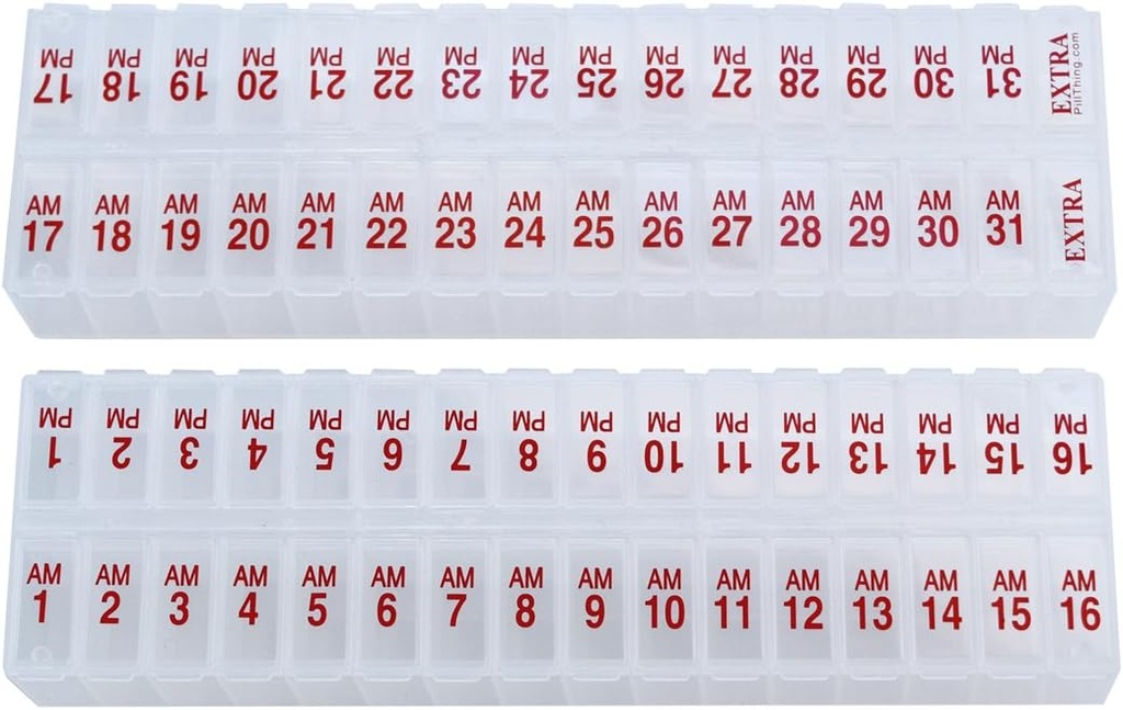 Twice-a-Day Monthly Pill Box Planner Set - AM & PM Medication Organizer for 31 Days! Set Contains 2 Organizers for One Month. (Clear - 31 Day AM/PM -1 Pack)