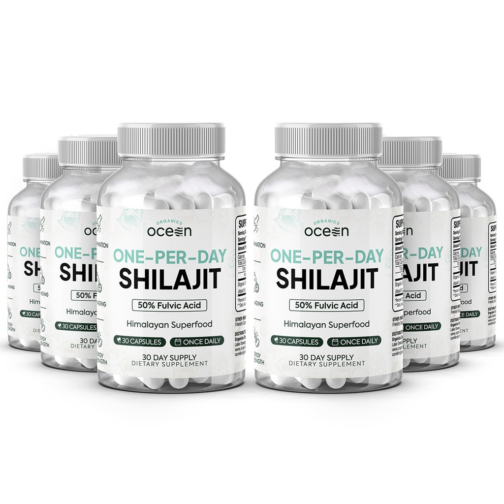 有机海洋 -- -- 男子和女子一天一次的Shilajit -- -- 用于年龄防卫、骨力、荷蒙支助和更多 -- -- 6瓶Shilajit Capsules的天然和强力Shilajit补编