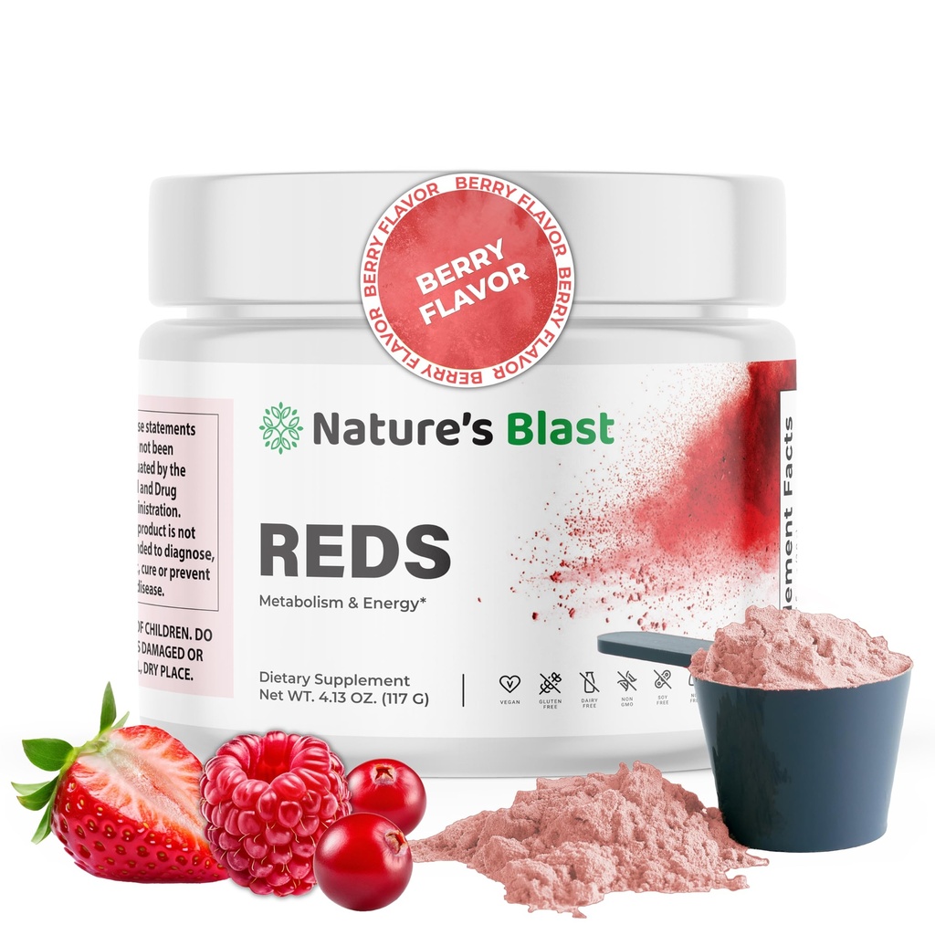 Reds - 代谢剂和能量超食品粉,配有23种红果,4种适应剂,Probiotics & Enzymes - Vegan 抗氧化剂混合剂,1瓶
