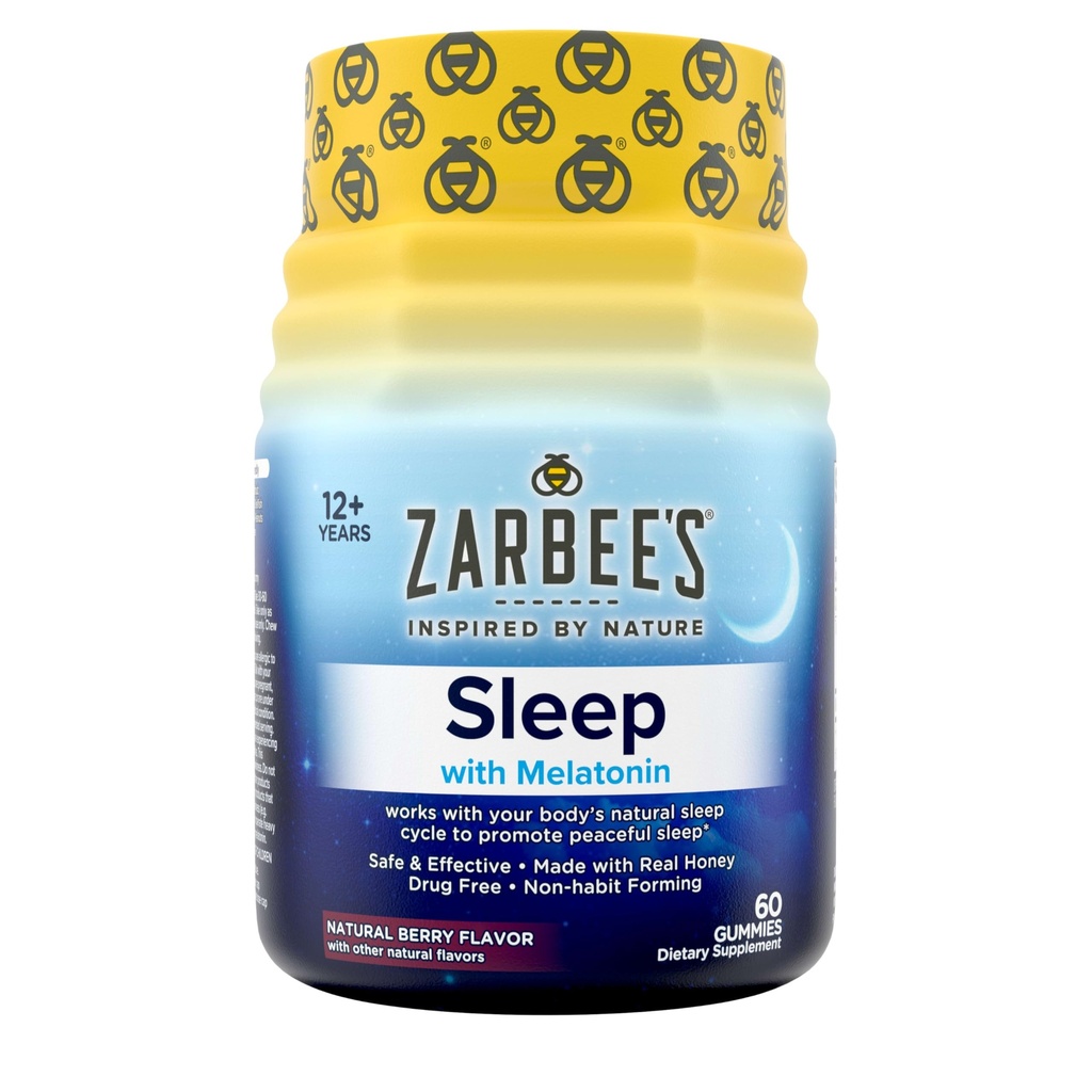 扎比的Melatonin Gummys 3mg睡眠补充品 促进和平睡眠,天然混合水果火焰,成人Gummy年龄 12 Up, 60 Counter