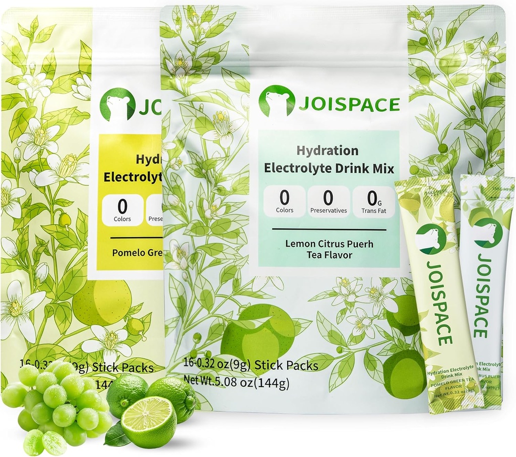 JOISPACE 电解质 饮用与茶多酚的混合 QQ 快水与电解质 促动 NO-GMO, Vegan, Gluten-free QQ Pomelo 茶与柠檬 利姆 茶, 32 服务