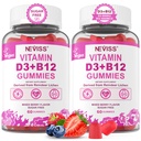 NEVISS 2Pack Vegan Vitamin D3 + Vitamin B12 Gummys, 高概率 D3 5000IU 和 1000 mcg 甲基化 B12, 成人维生素 D3 和 B12, 支持骨质健康, Immune & Energy Supplement, 120 Count