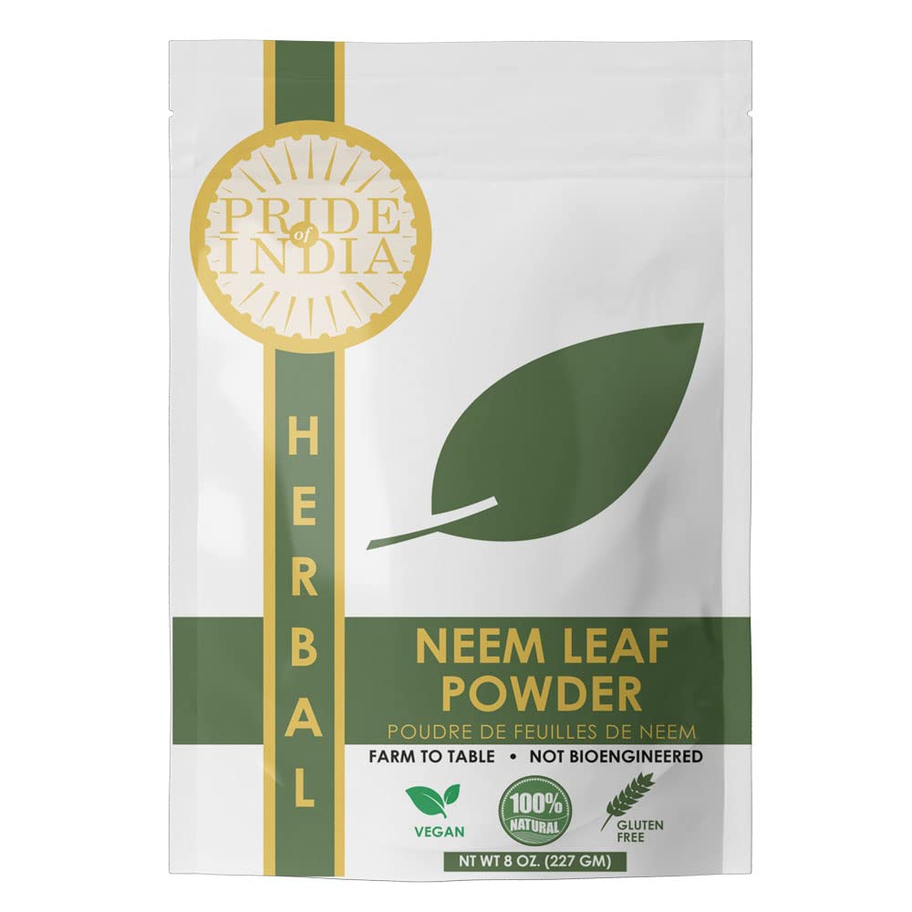 印度的骄傲 自然 Neem/ Margosa Herb 粉末 8 oz (227 gm) 营养-Rich 超级食品 + 添加到平滑,果汁和Dips + 苦味, Earthy和Astringent Taste 100% 天然 Vegan, Gluten-free