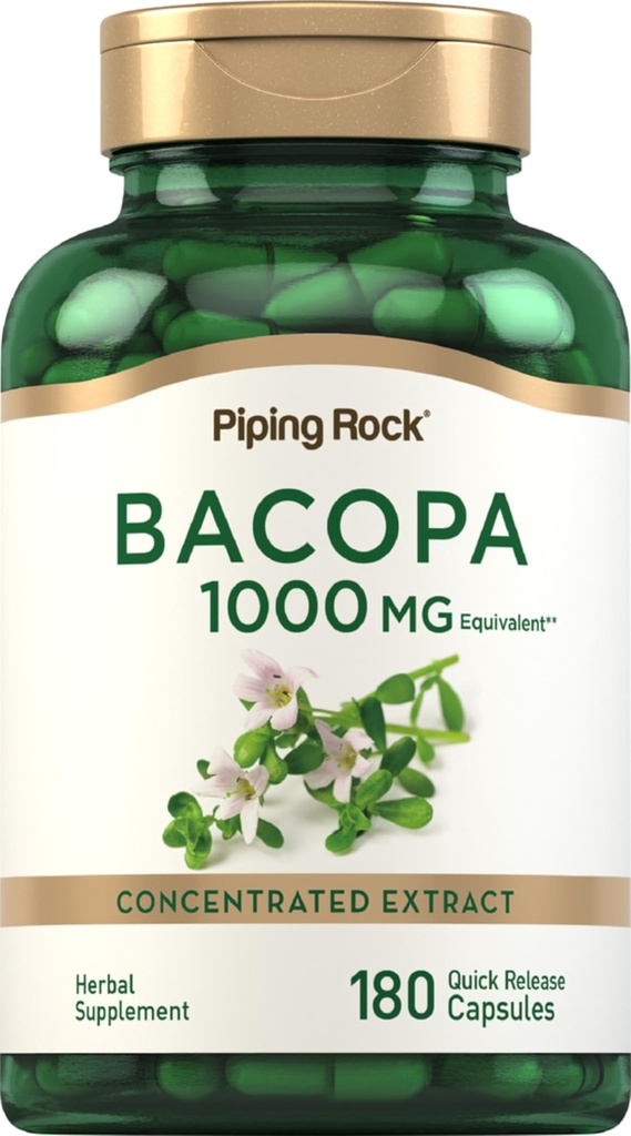 Piping Rock Bacopa Monnieri Supplement 1000 mg + 180 Capsules → 草本节选 → Non-GMO & Gluten Free