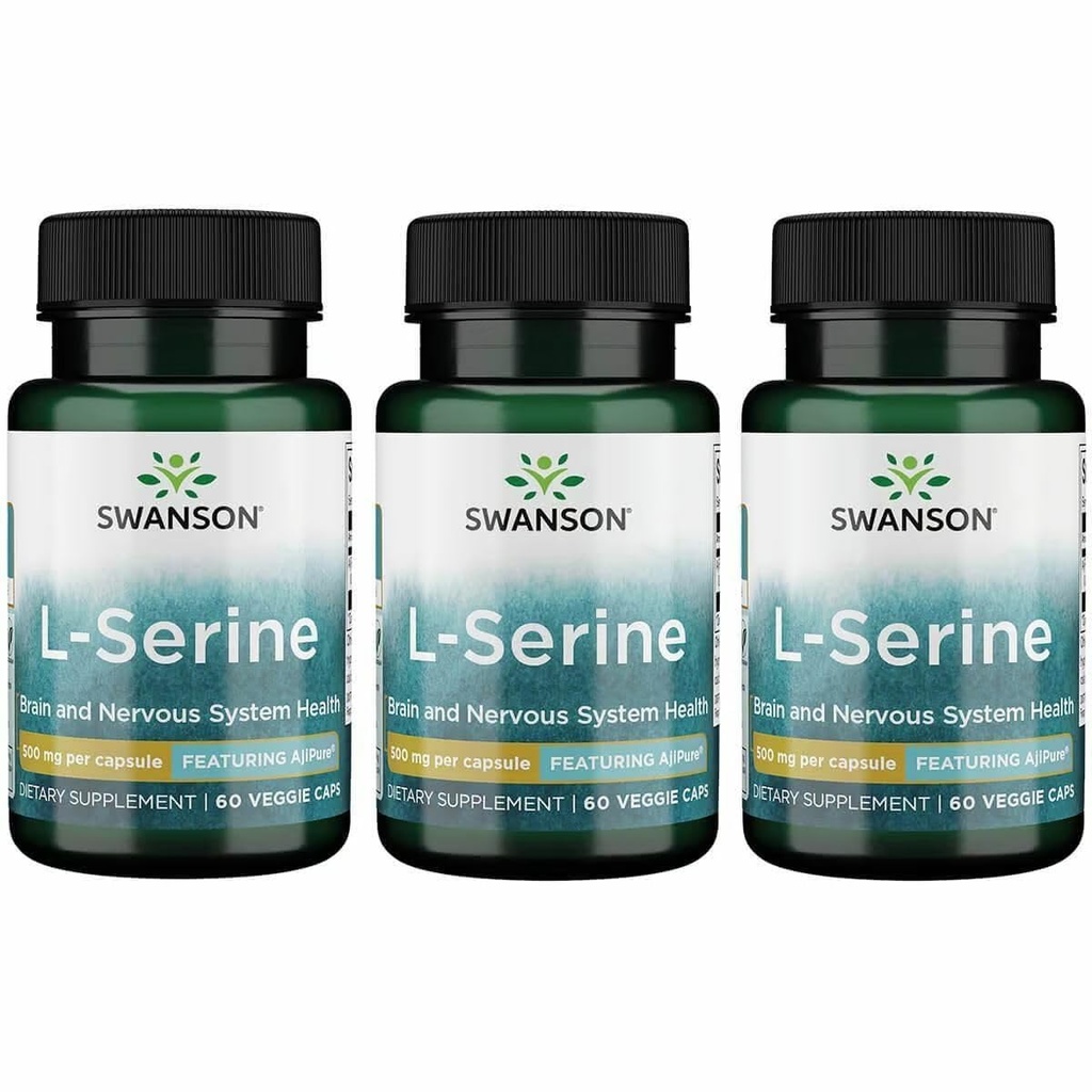 Swanson Ajipure L-Serine - 氨酸补充剂支持脑健康与神经系统功能 - 自然公式促进认知功能 - (60 Veggie Capsules,每个500毫克) (3包)