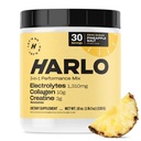 Harlo - 柯拉根和克里阿汀电解液 饮用混合剂 – 菠萝盐 Flavor – 水分预和后工作粉 – 支持皮肤,联合和肌肉恢复 – 无糖能源促进