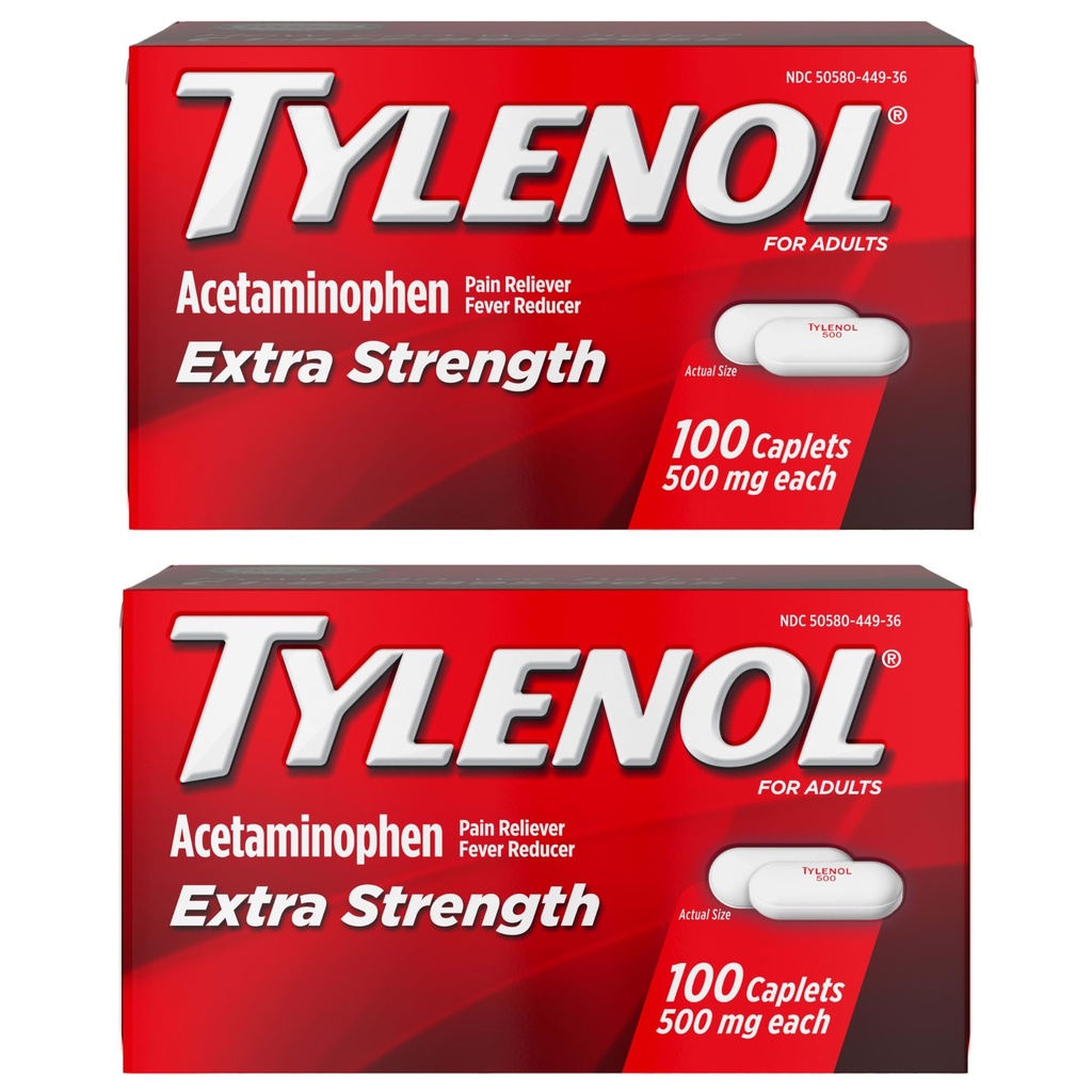 Tylenol Extra strong pain Reliefer and Fever Reductioner Caplets, 500 mg Acetaminophen, 头痛、背痛、牙痛和小关节炎止痛药, 200 个计数
