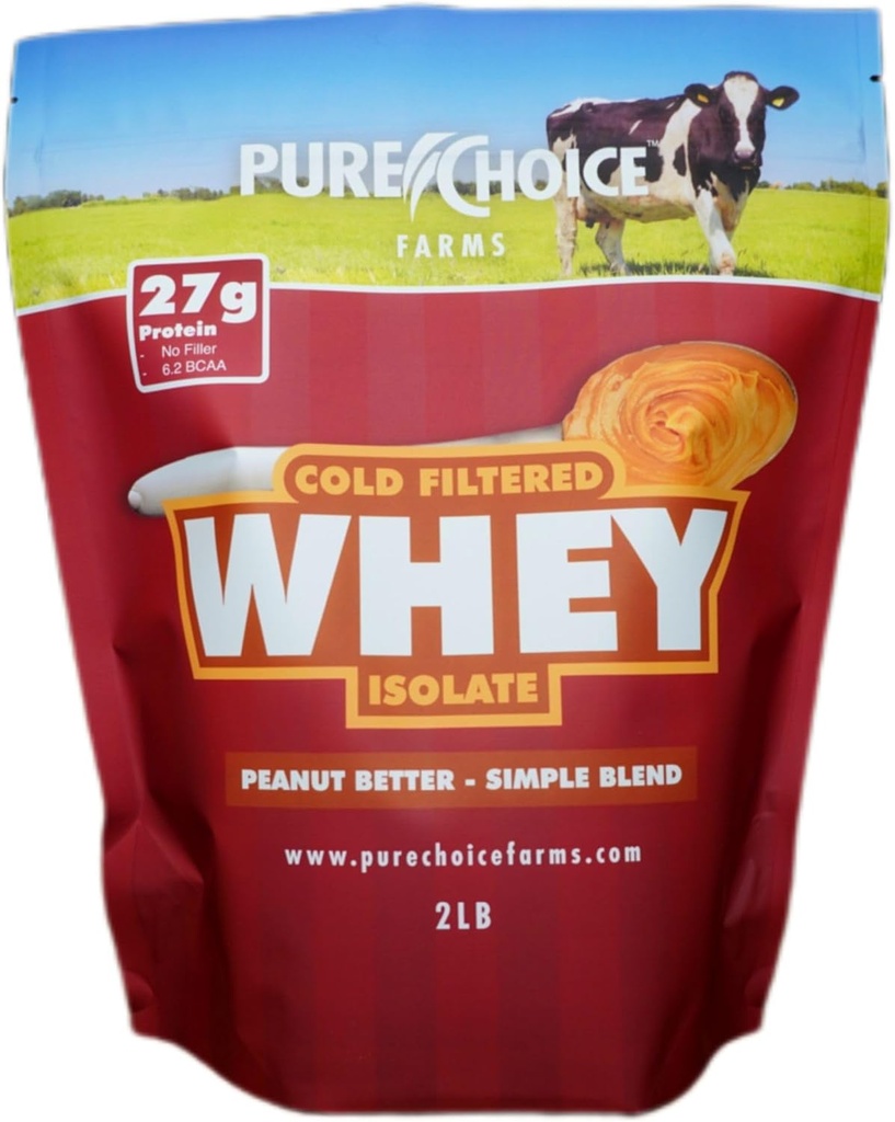 纯选择花生酱 Whey 隔离蛋白粉,28g蛋白和低脂肪,最佳冷过滤和未鉴定 Whey,无填充器或人工甜品(Peanut better, 2 lb)