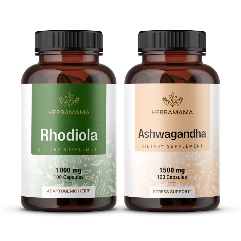HERBAMMA Rhodiola Rosea和Ashwagandha Kit -- -- 1 000毫克Rhodiola Rosea Capsules & 1 500毫克 -- -- Ashwagandha Root Capsules -- -- Vegan、N-GMO、无盖拉汀 -- -- 2包
