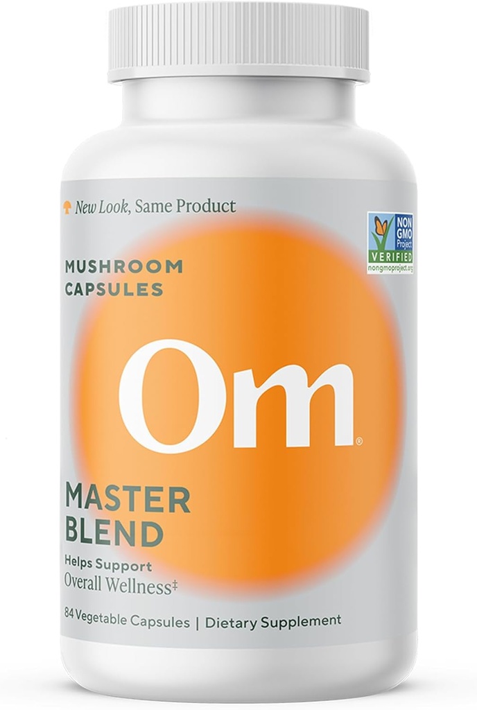 Om Master Blend Mushroom Capsules - 有机蘑菇补充品,配有10个Mushrooms and Ashwagandha – 支持豁免,Gut健康与压力救济,84 Counter(28位服务员)
