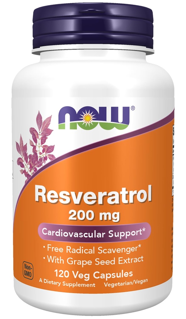 NOW 补充剂,天然活鼠醇 200毫克,红酒提取剂,120Veg Capsules