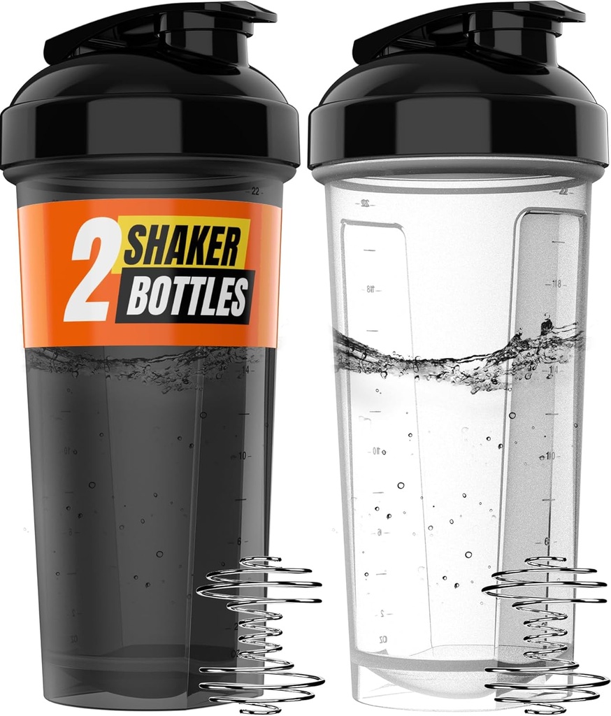 WrexX 2 Pack 蛋白质摇摆瓶 - 最高28oz, 2x 摇摆瓶球, 便携式前置工作 Whey 蛋白质摇摆杯 蛋白质摇摆杯, 浸泡式摇摆瓶