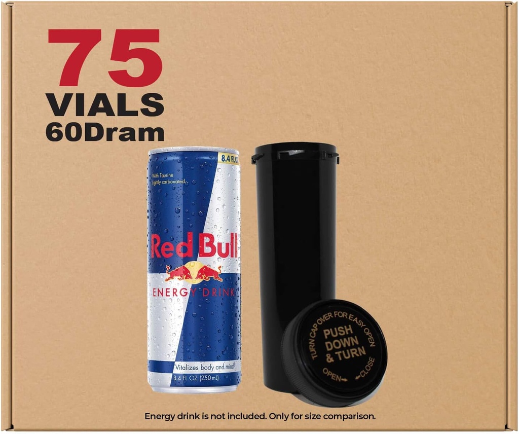 W画廊 75 Black 60 Dram Reversible Cap - Airtight smell Profof Vials - 塑胶医学等级 药丸草花的处方瓶 补品 散装包装 不是玻璃罐