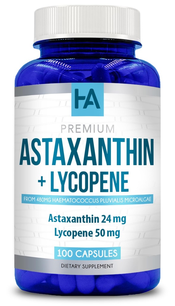 Astaxanthin 和 Lycopene 补充 + Lycopene 50mg Plus Astaxanthin 24mg Carotinoids 补充 坦宁皮肤护理愿景和心脏健康支持 + Vegan & Non-GMO (100 Veggie Capsules)