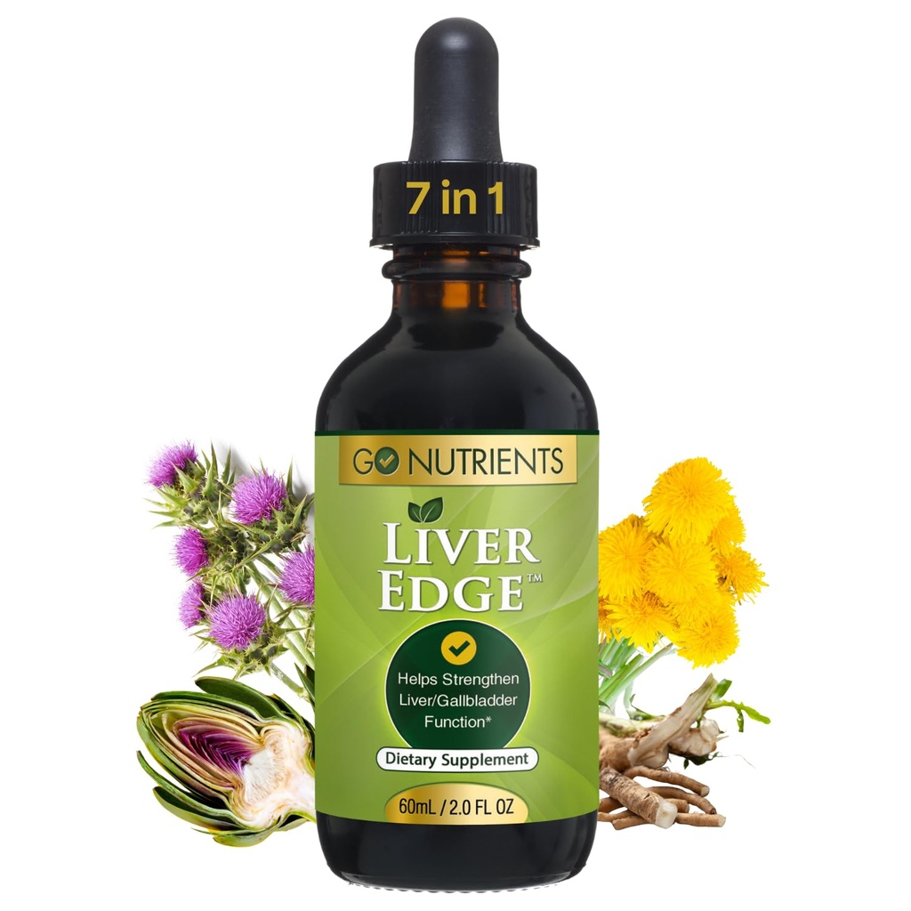 Go Nutrients Liver Edge – Liver cleanse, Detox & 修复的牛奶硝酸盐,用于健康与肥肝支持,有机液滴和叮当 - 2 oz, 48 services
