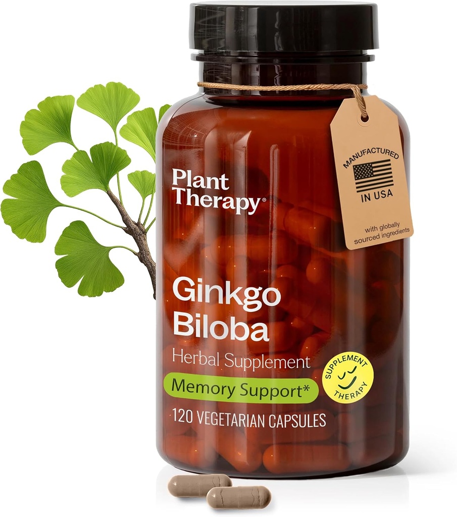 美国制造的植物治疗Ginkgo Biloba Capsules 4个月供应支持记忆认知功能,健康循环和抗氧化剂-Rich 女性和男性补充120 蔬菜 Capsule