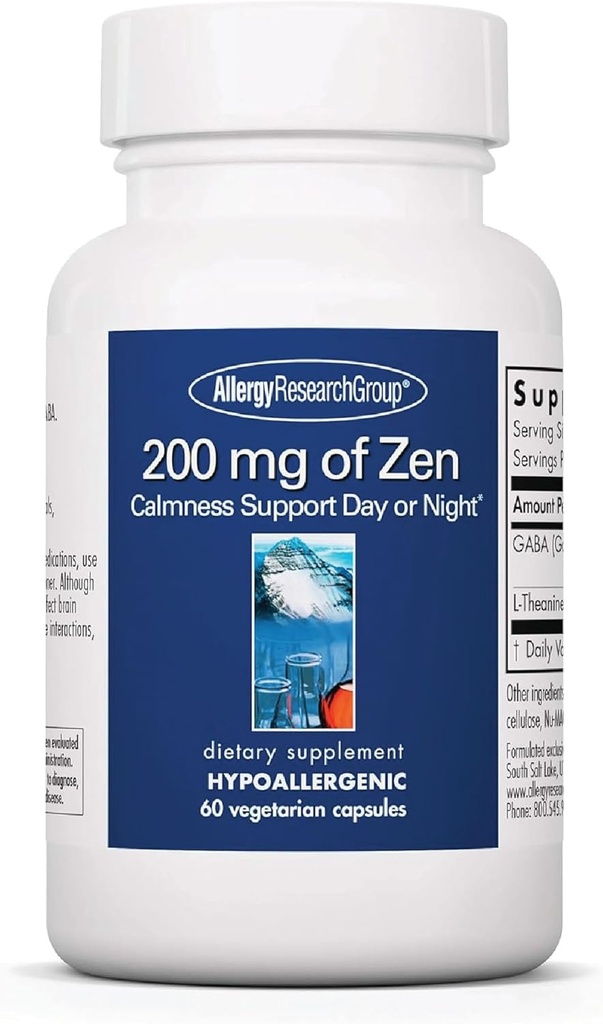 过敏研究小组 200 mg 的禅 - GABA L - Thenine 补充,自然平静,睡眠和放松 对女性和男性的支持,为了放松和冷静的能量而花一天或夜 - 60个蔬菜卡普尔