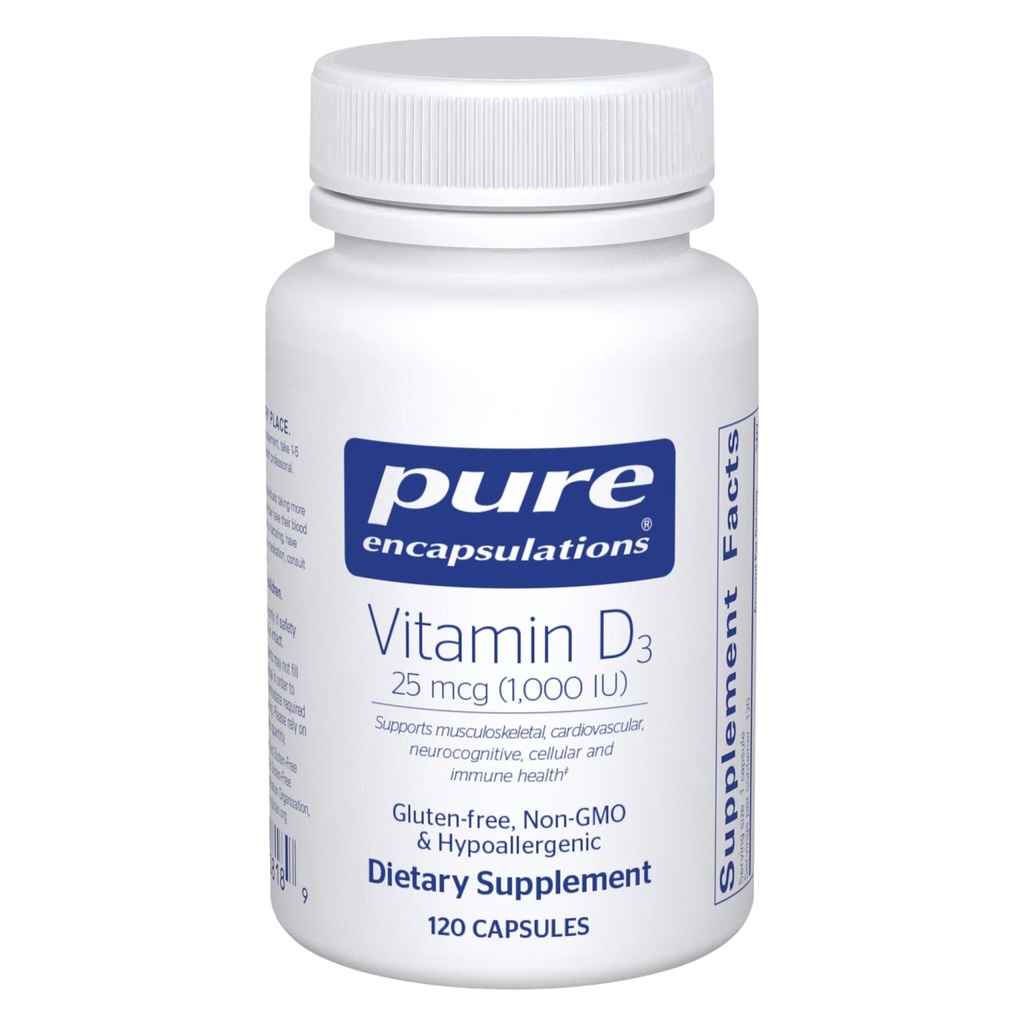 纯封装维生素D3 25 mcg (1,000 IU) - 支持骨、联合、乳腺、心脏、科隆和免疫健康的补充 - 与维生素DPremium 120 capsules