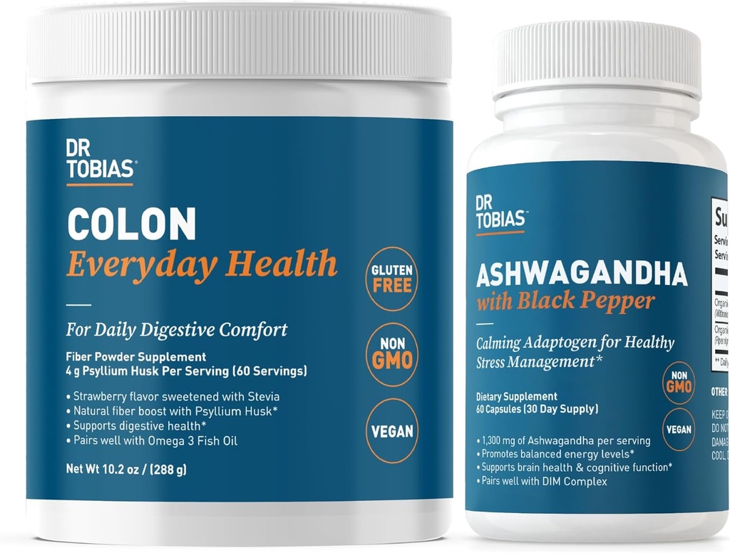 Tobias Colon博士 每日健康与Ashwagandha Capsules,消化健康与复原力包,支持平衡能源与古特健康,Vegan,非GMO