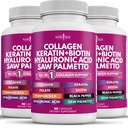 新AGE Collagen Pills Biotin Keratin Saw Palmetto Hyaluronic Acid-维生素E Folic Acid 南瓜种子 MSM-270 计数