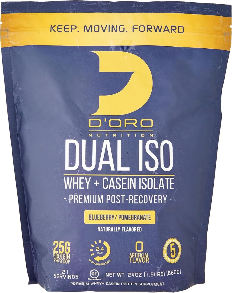 双重 ISO Whey & Casein 孤立蛋白粉 - 蓝莓和石榴花 Flavor - Premium 回收后蛋白粉 - 27G of Protein Per Scoop