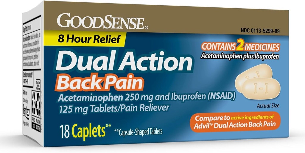 GoodSense Dual Acetaminophen和Ibuprofen(NSAID)牌匾,250 mg/125 mg,背痛,18