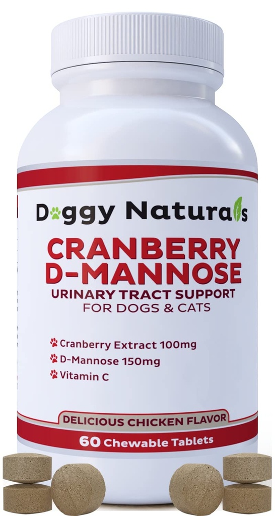 Cranberry D-Mannose for Dogs and Cats Uinary Tract Information 预防和消除UTI,布拉德感染肾脏支持,抗氧化剂(单强板,60个计数)