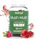 Lions Mane 补编 - 蘑菇Gummys - Mush Mush Genius 蘑菇Mushrooms 魔法心智 - 推动关注L-Theanine & Lions Mane - Raspberry & Pomegrant Flavor for Perk Energy - 60 Gummys