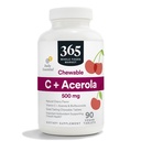 365 由全食品市场, Chewable C + Acerola C 500mg,天然樱桃 Flavor, Vegan, 90 片