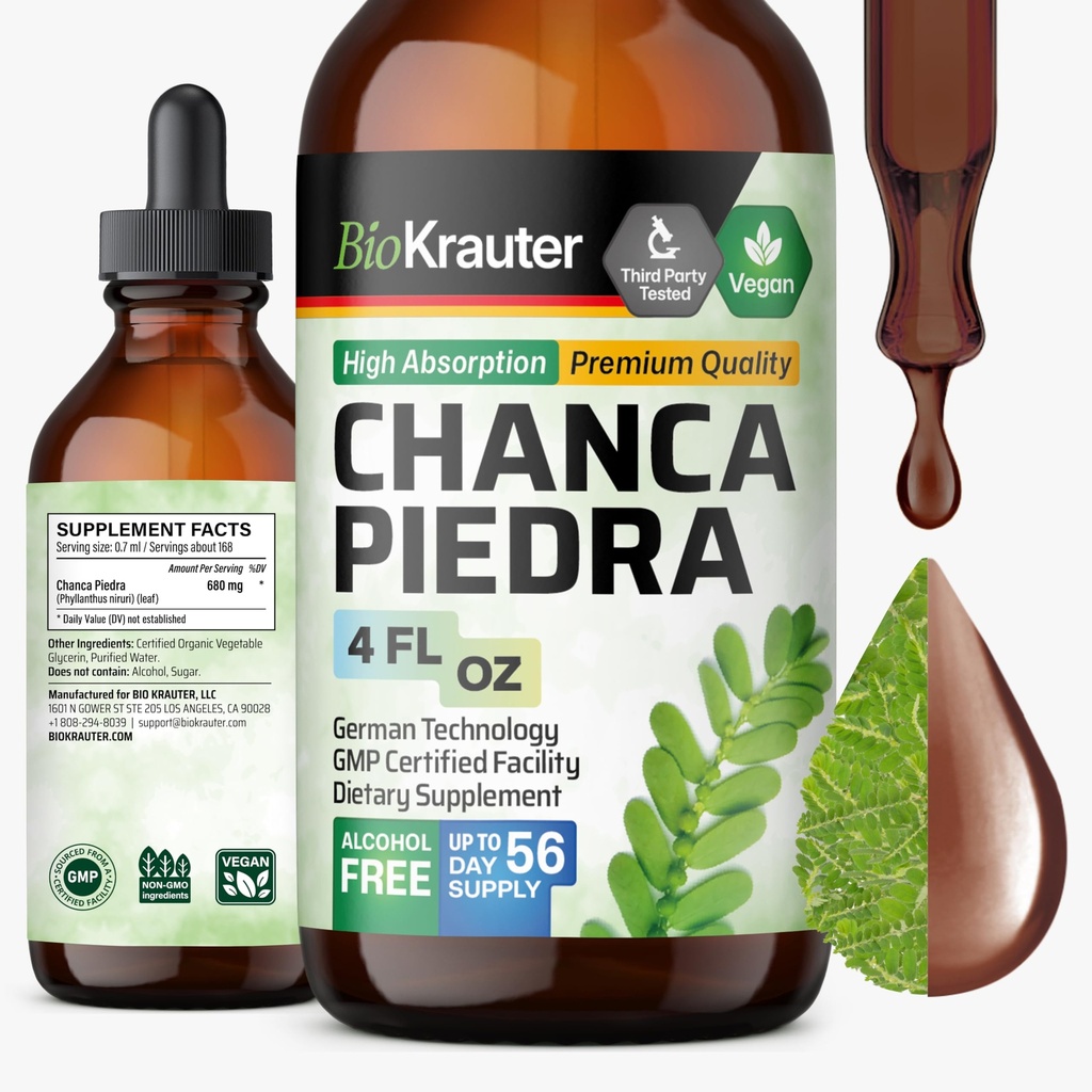 BIO KRAUTER Chanca Piedra Tincture - 天然肾脏健康支持液体 - Chanca Piedra Stonebreader & Gallbladder Cleanse Formula - Vegan,酒精和糖自由滴 - 4 oz