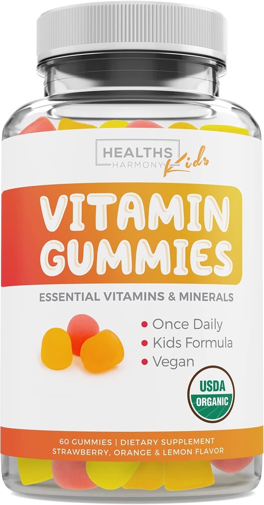 USDA 有机儿童 维生素类(非GMO) 美味天然水果火焰 - 完整的儿童 多维生素类:维生素C,D,B,A,锌 - 能源,茂德,免疫支持 - 60 Gummy 维生素