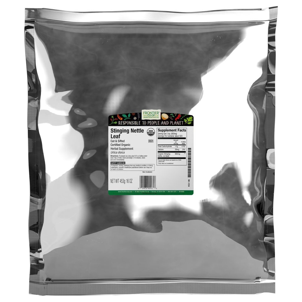 Frontial Co-op 有机刺叶、切叶和筛叶,用于制作Nettle Tea, Kosher → 16 Ounce(包2)