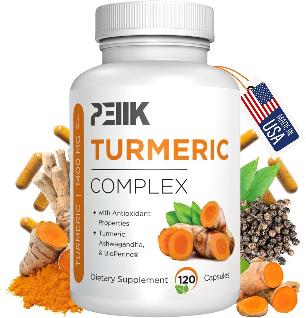 Turmeric Curcumin with Black Pepper & Ashwagandha - 高吸附性 Ultra Potent Turmeric 补编,95% Curcuminoids, BioPerine & Ashwagandha - 联合支持的Turmeric Capsules 120 Capsules