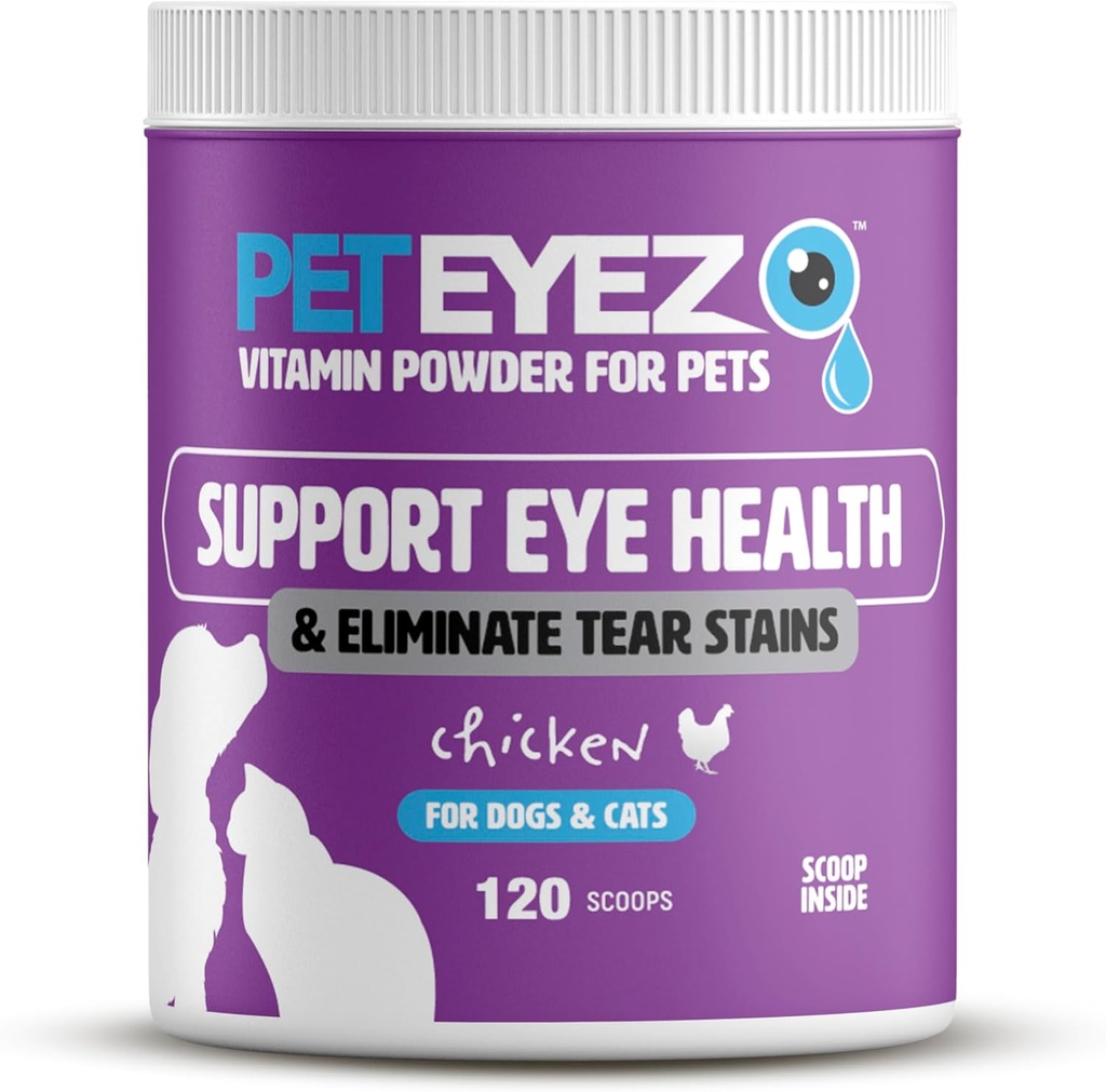 宠物的猫眼维生素粉 - 支持眼健康并减少眼泪污泥积聚 - 狗和猫的天然食物Topper100% 配超食品,抗氧化剂和营养剂 - 鸡肉火焰 - 120 Scoops