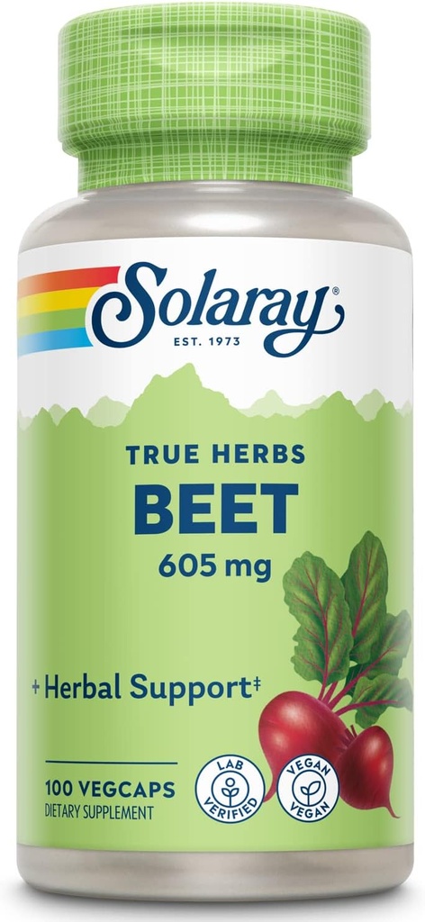 SOLARAY Beet Root 605mg 支持心血管健康和运动性能、肾脏、肝脏和血液健康