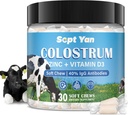 Colostrum Soft Chew Supplement (300mg + 40% IgG), 集中Bovine Colostrum 超级食品加维生素D3 & Zine 用于Gut健康,免疫支持,肌肉恢复与健康,草药, 30 Chews