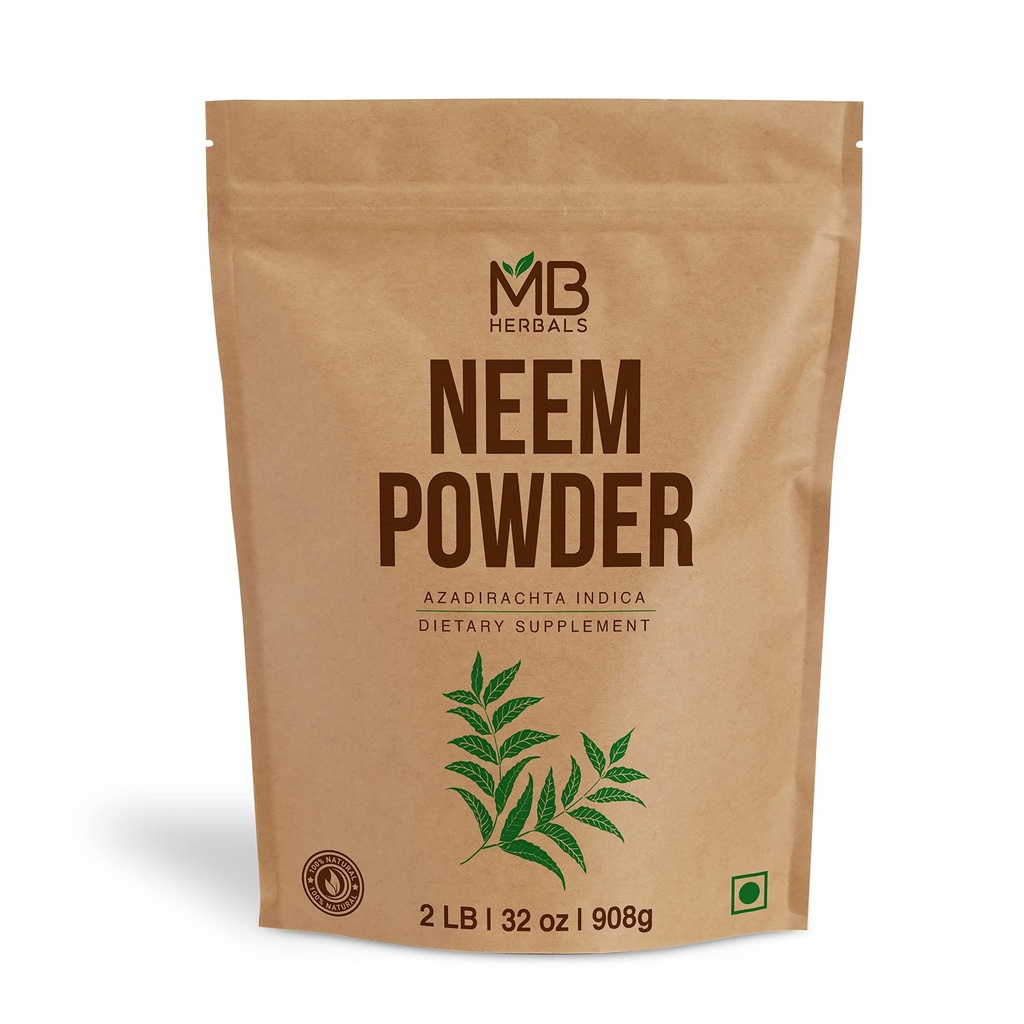 MB 纯 Neem 粉末 2 lb → 32 oz → 908 格拉姆 100%纯野生 Neem Leaf 粉末 → 甚苦 Neem 补充皮发和脱毒 → Azadirachta Indica