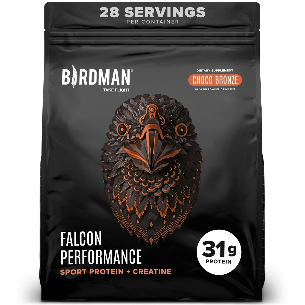 Birdman Performan Perform Vegan 蛋白粉,31g蛋白,5g Creatine,5g BCAA,Probiotics,电解质,前置,低卡布,无糖乳制品,植物巧克力蛋白,28种服务