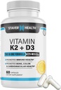 维生素K2 D3 w/Calcium和Bioperine,维生素K2(MK7)配有D3 补充非GMO,维生素D3,维生素K2 MK-7 容易吞咽维生素D&K Complex,60 Capsules