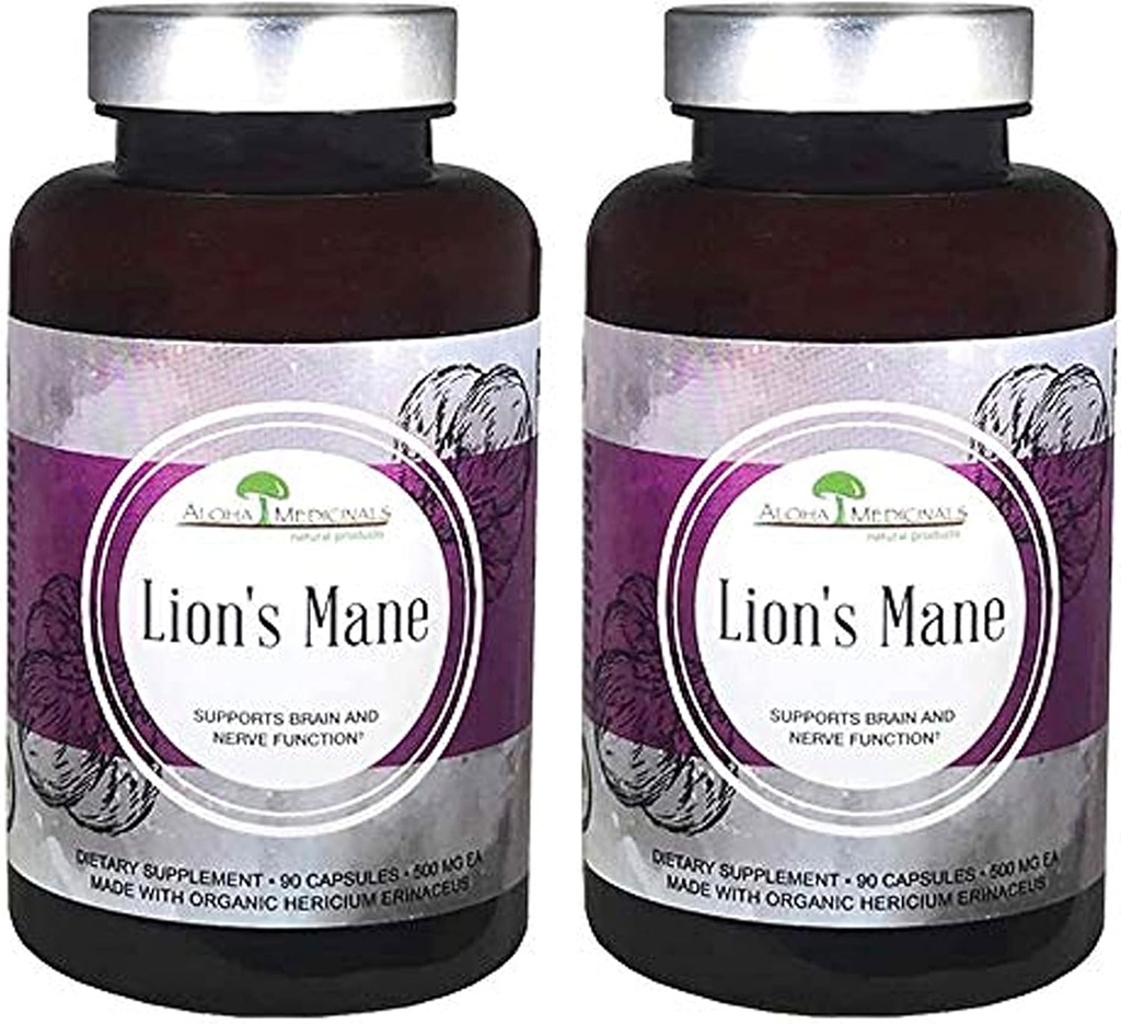 Aloha Medicinals Lion's Mane, 认证的有机蘑菇补充品, 包件2, 90 盖