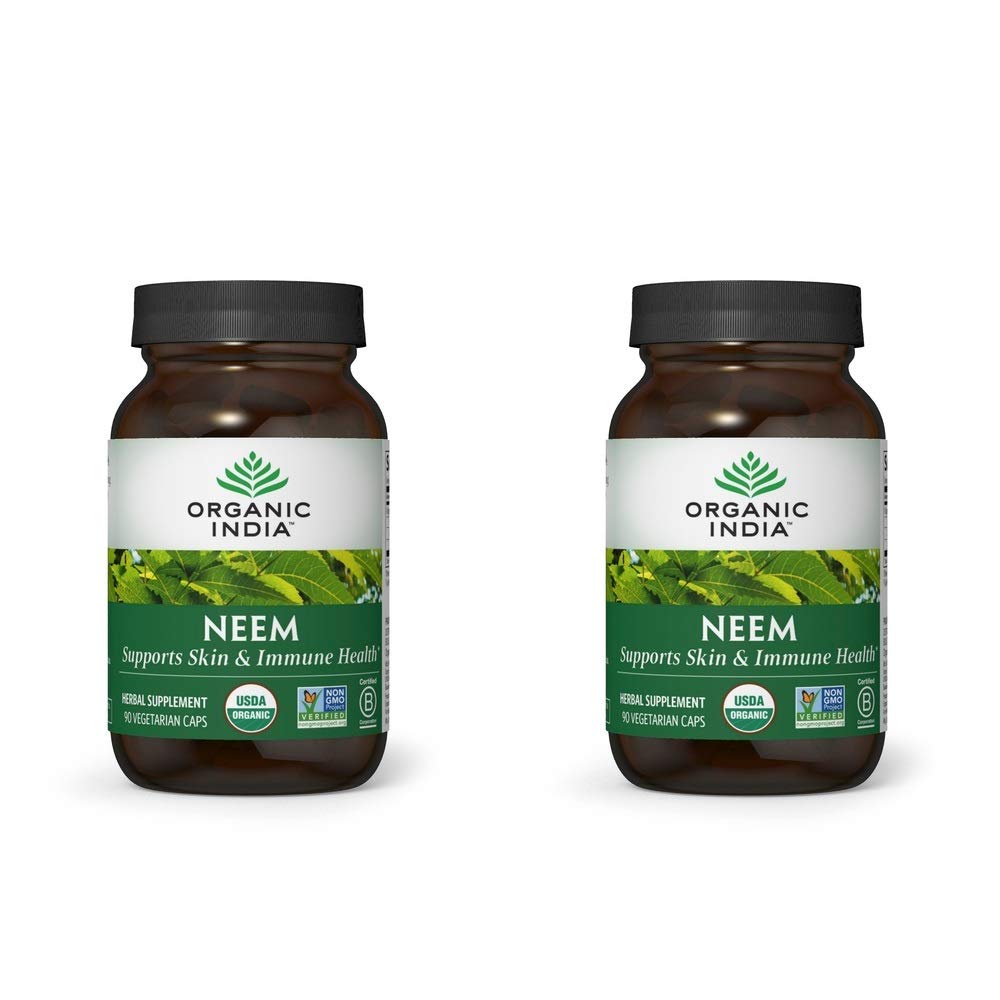 ORGANIC INDIA NEEM Leaf Capsules, 草药补充剂 - 支持皮肤, Immune, & Liver Health, Detox, Vegan, Gluten - Free, USDA 认证有机体 - 90 Capsules (2-Pack)
